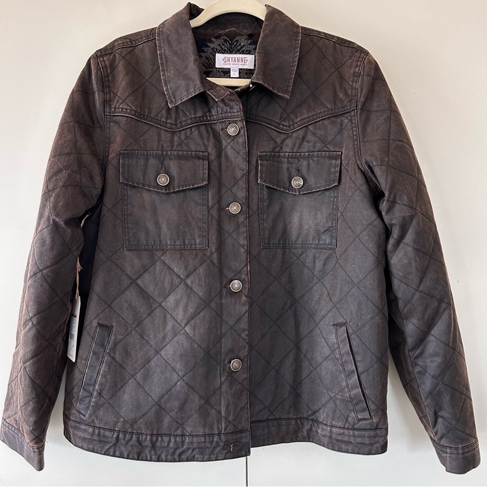Shyanne Brown Quilted Faux Oil Skin Jacket